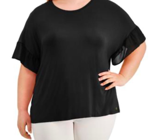 Calvin Klein Plus Black Ruffle Sleeve Top 3X - Women's Blouse