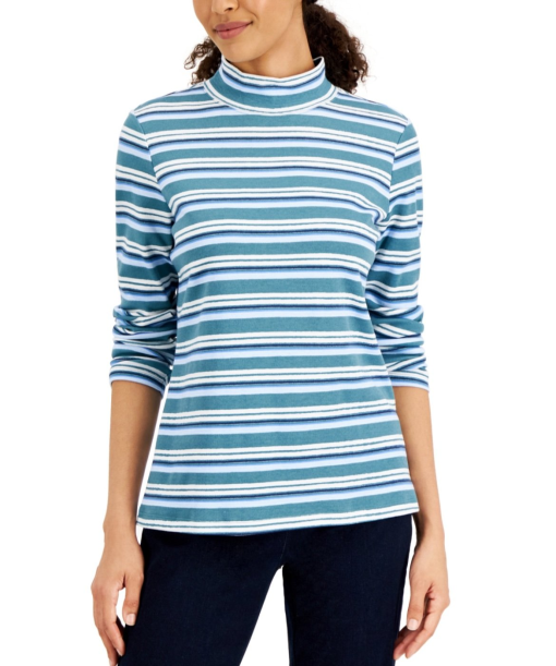 Karen Scott Striped Mock Neck Top - Deep Jade XL - Women's Shirts