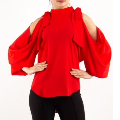 Chelsea & Walker Red Cold Shoulder Blouse - Size 0 - Women's Tops