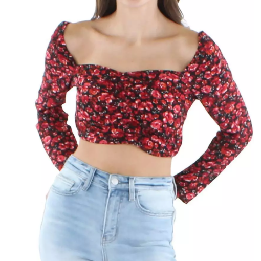 City Studio Red Floral Crop Top - XL - Women's Blouse