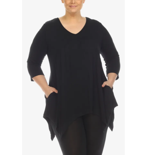 White Mark Black Plus Size Tunic Top with Pockets - 2XL