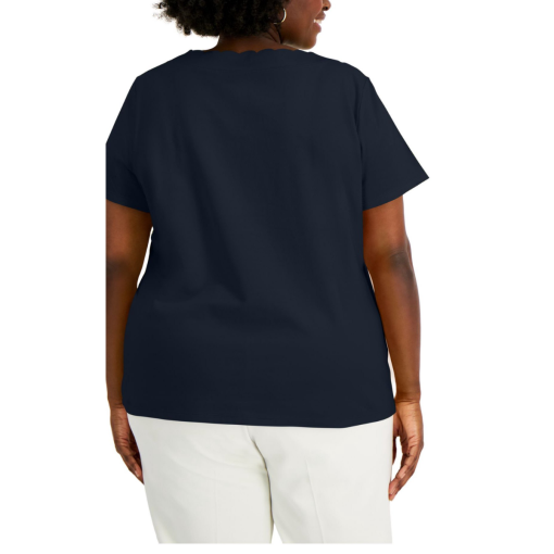 Anne Klein Plus Navy Scalloped Tee Shirt - Women's Tops 18