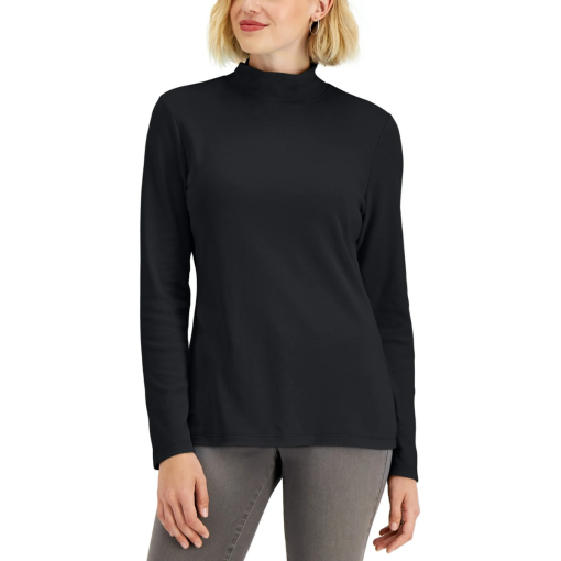 Karen Scott Black Mock Neck Top - XL - Women's Turtleneck Shirt