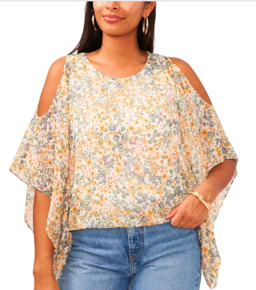 Sam & Jess Floral Cold Shoulder Blouse - White XL - Women's Tops