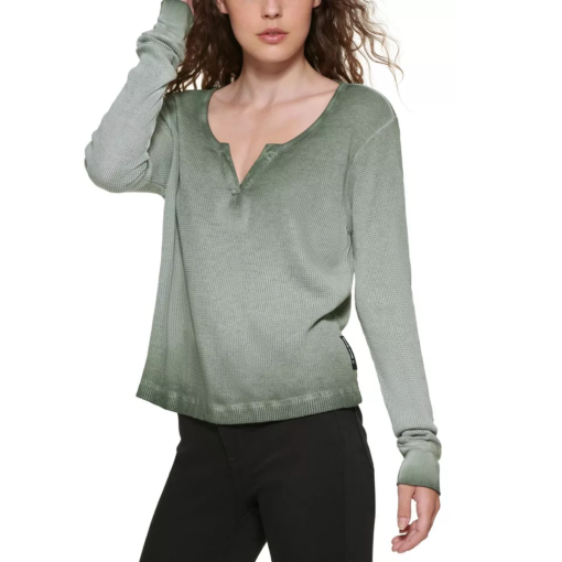 DKNY Green Thermal Henley Top - Small - Women's Shirts