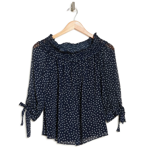 CeCe Navy Polka Dot Blouse - Size S - Women's Tops