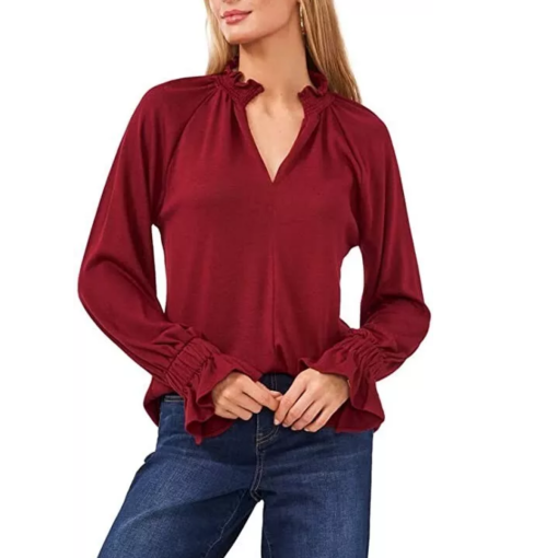 Vince Camuto Maroon Blouse Small Long Sleeve Top - Women's Shirts