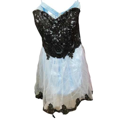 Black Lace Blue Dress - Party Dress - Size S