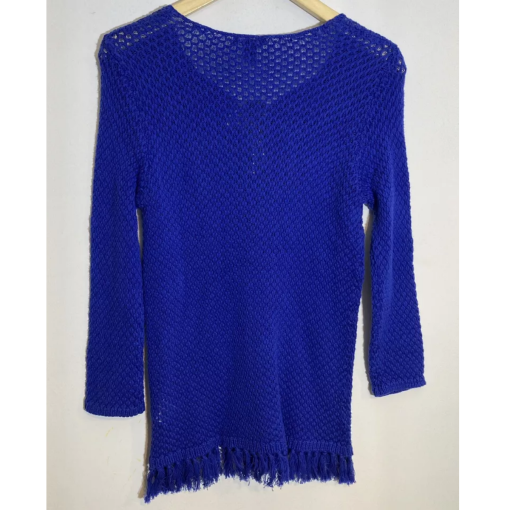 Tribal Blue Knit Top Small Fringe Sweater Women's Clothing - Image 2