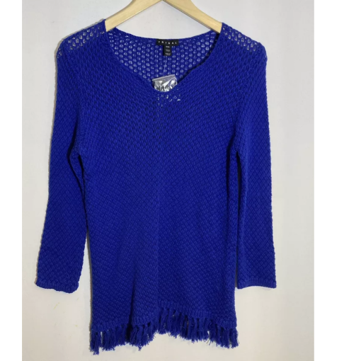 Tribal Blue Knit Top Small Fringe Sweater Women's Clothing