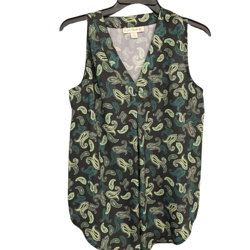 EMALINE Paisley Print Sleeveless Blouse, Black/Green, Size S, Top