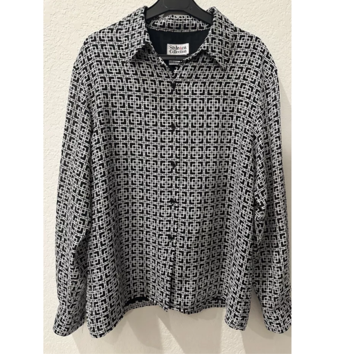 Style & Co Black Geometric Print Button Down Shirt XL