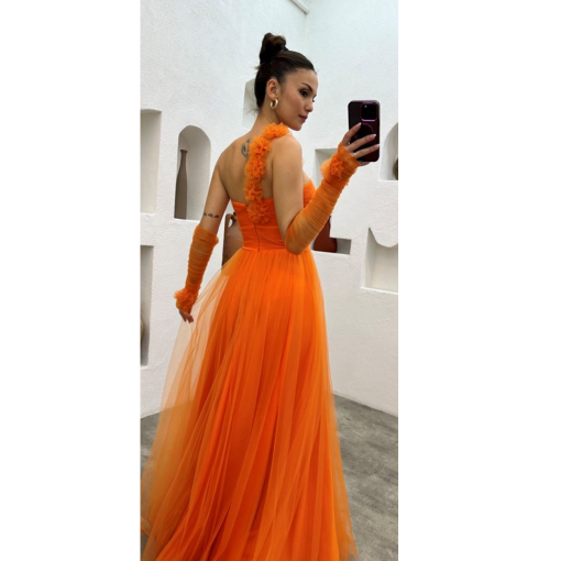 VIP GIRL Orange Tulle Maxi Dress - Size M - Evening Gown - Image 2