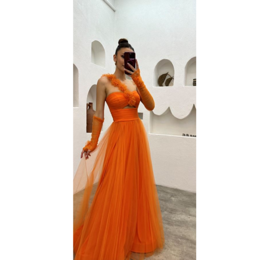 VIP GIRL Orange Tulle Maxi Dress - Size M - Evening Gown