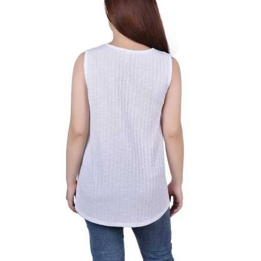 Ny Collection Petite White Sleeveless Top with Rings - Women's Shirts - Image 2