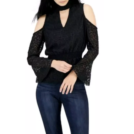 Willow Drive Black Lace Cold Shoulder Blouse - XS - Tops