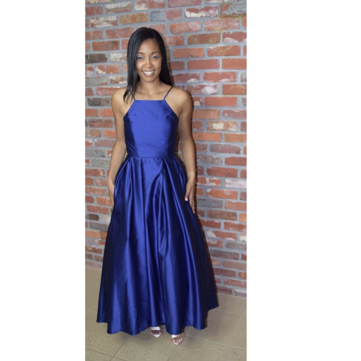 Betsy & Adam Blue Satin Ball Gown Size 8 - Prom Dress