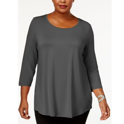 JM Collection Plus Size Gray 3/4 Sleeve Top - Women's Blouse