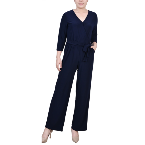 NY Collection Petite Navy Jumpsuit - Wide Leg Pants - PL