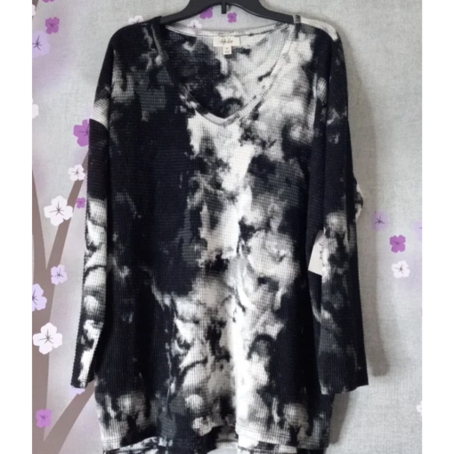 Style & Co Black Tie Dye Waffle Knit Top - Size S - Women's Shirt