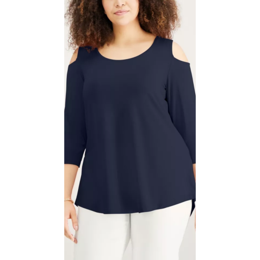 JM Collection Plus Navy Cold Shoulder Top 3X - Women's Blouse