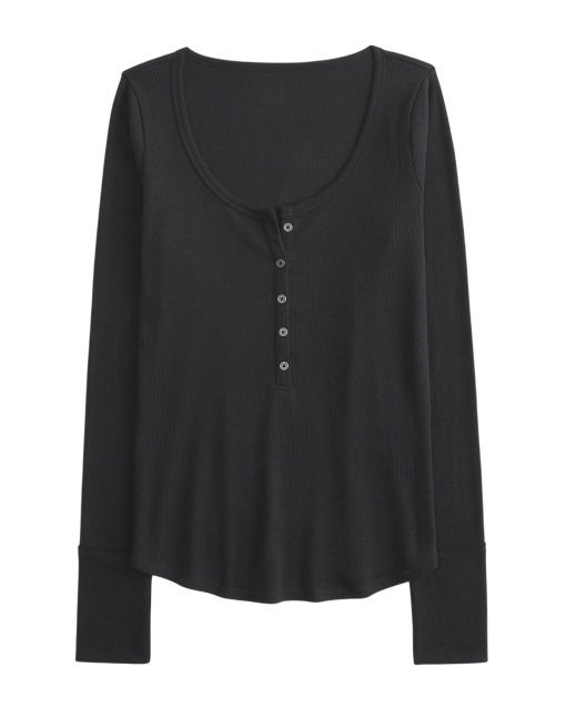 Lucky Brand Black Henley Top - XXL - Women's Shirts