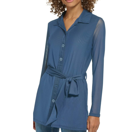 Calvin Klein Blue S Button-Up Blouse - Women's Top