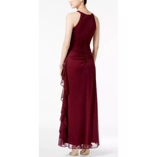 B&A Betsy & Adam Garnet Ruched Halter Gown Size 8 | Formal Dress - Image 2