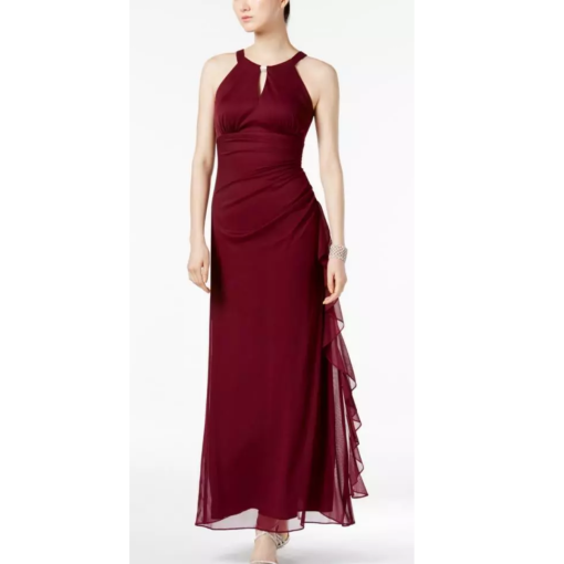 B&A Betsy & Adam Garnet Ruched Halter Gown Size 8 | Formal Dress