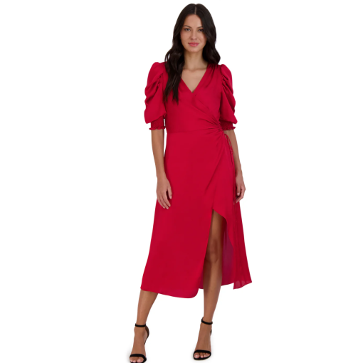 Red Midi Wrap Dress - Size 8 - Party Dress -