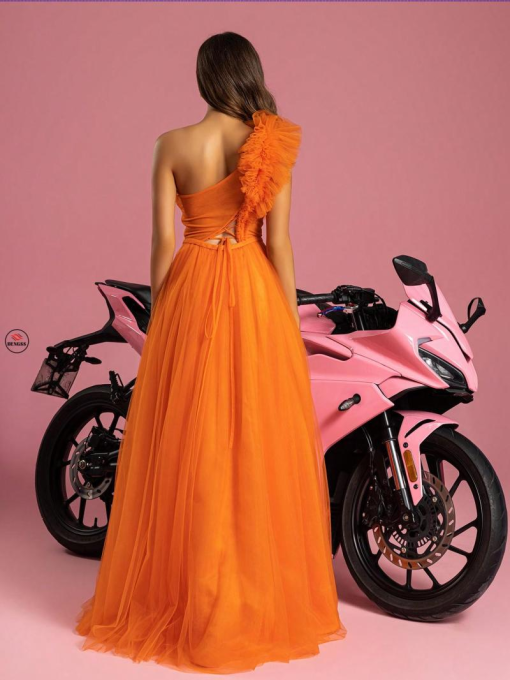 DENGSS Orange One Shoulder Maxi Dress Size L - Evening Gown - Image 2