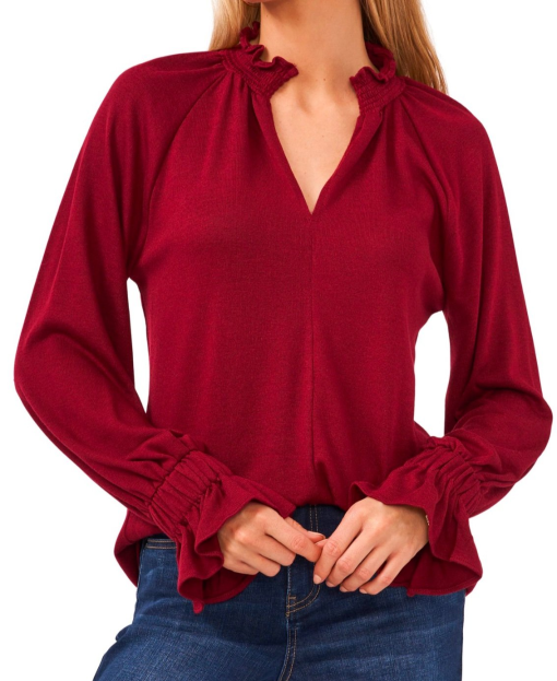 Vince Camuto Red Smocked Blouse - Small - Women's Tops