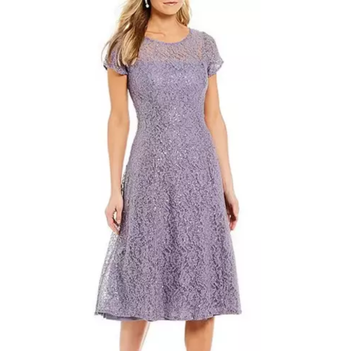 SL Fashions Lavender Lace Midi Dress Size 6 - Cocktail Dress