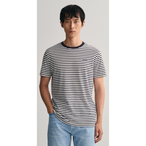 GANT Striped T-Shirt - Navy & White - Men's Tee - Size L