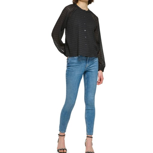 Calvin Klein Black Chiffon Blouse - Long Sleeve Top - Size S