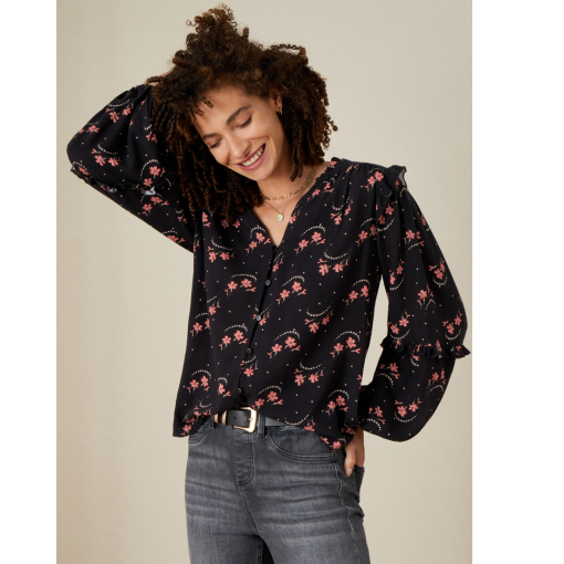 1.STATE Black Floral Blouse - Women's 2X - Button Down Top