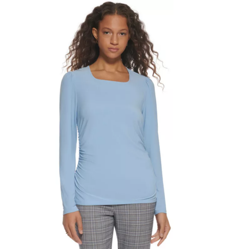 Tommy Hilfiger Blue Ruched Top Small - Women's Blouse