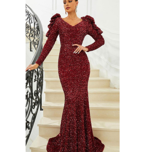 Miss ORD Burgundy Sequin Gown - Size M - Formal Dress