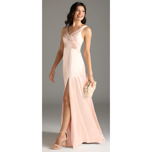 Simply Dresses Blush Satin Slit Gown Size 14 - Bridesmaid Dress