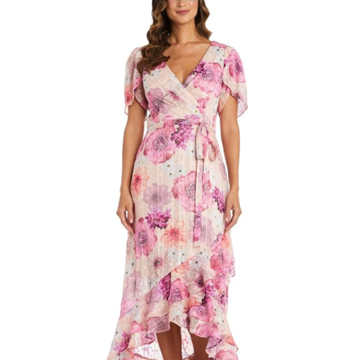 NightWay Floral Wrap Dress Pink Size 10 - Evening Gown