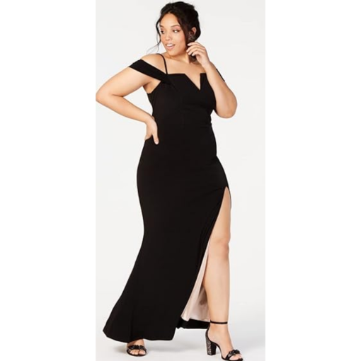 City Studio Plus Black Off Shoulder Plus Size Gown - Prom Dress 14W