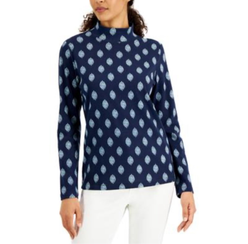 Karen Scott Blue Ikat Mock Neck Top - XL - Women's Shirts