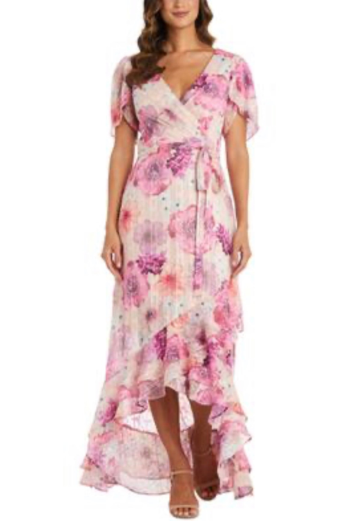 NW NightWay Floral Wrap Maxi Dress Pink Size 8 - Evening Gown