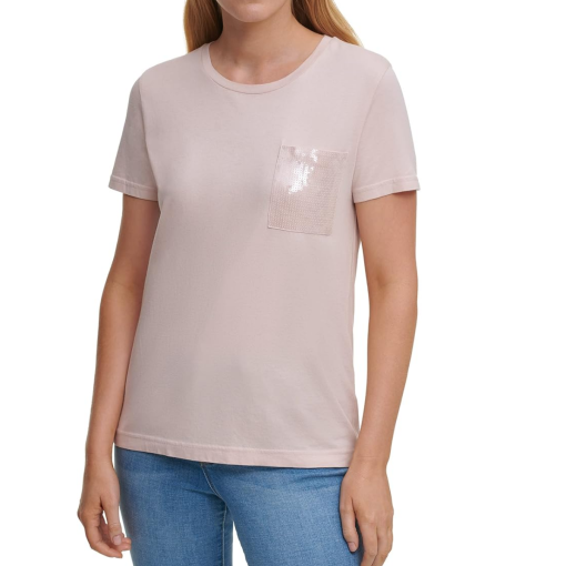 DKNY Blush Sequin Pocket Tee - XL - Women's T-Shirt