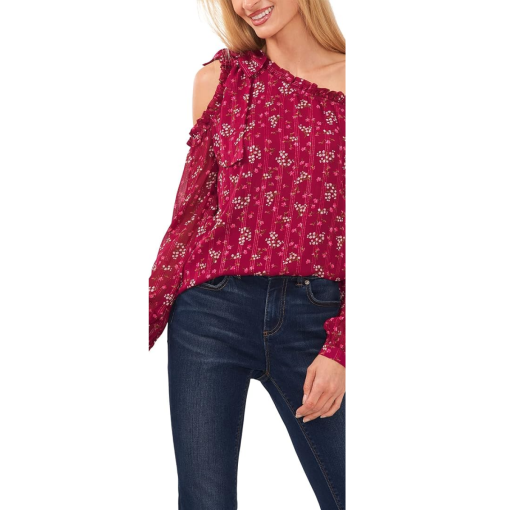 CeCe Floral One Shoulder Blouse - Red, Size S - Women's Tops