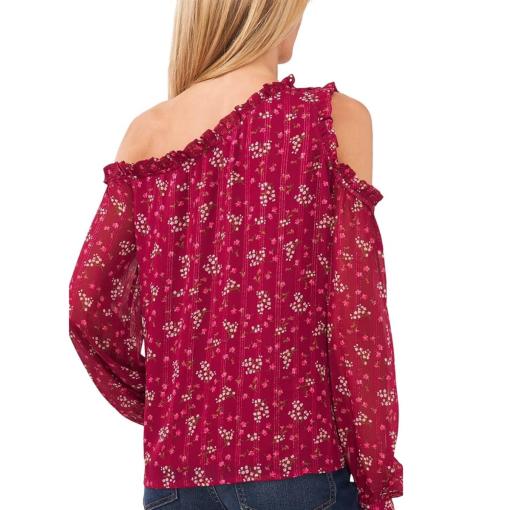 CeCe Floral One Shoulder Blouse - Red, Size S - Women's Tops - Image 2