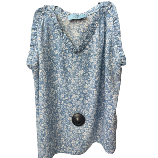 CeCe Blue Floral Top XS - Women's Blouse - Ruffle Detail