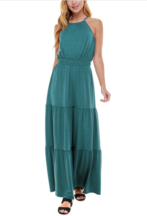 Kingston Teal Maxi Dress - Juniors M - Tiered Sundress for Women