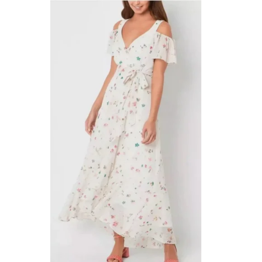 Melonie Floral Maxi Dress - Ivory, Size 8 - Women's Dresses