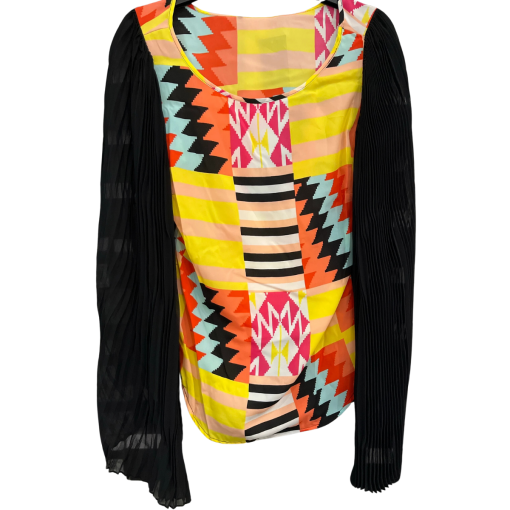 BCBGMAXAZRIA M Multicolor Blouse with Black Sleeves - Women's Top